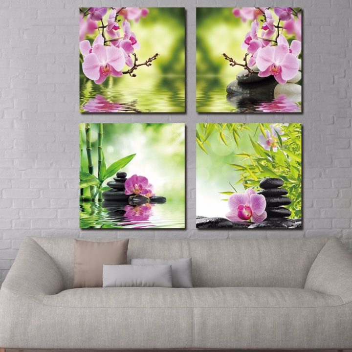 €3.64 46% De Réduction|Banmu Toile Peinture Décor Pour Salon Mur Papillon  Orchidée Fleur Et Zen Pierres Peinture Mur Art Bambou Photo avec Image Zen A Imprimer