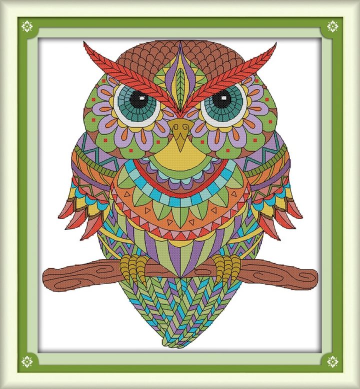 €6.85 50% De Réduction|Hibou Compté Point De Croix Dessin Animé Animal 11Ct  Imprimé 14Ct Dmc Couleur 11Ct 14Ct 18Ct Ensemble Bricolage Coton Kit concernant Hibou Dessin Couleur