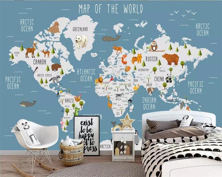 €8.17 41% De Réduction|Beibehang Personnalisé 3D Dessin Animé Carte Du  Monde Photo Papier Peint Mural Salon Enfants Chambre Restaurant Café Bar  Fond serapportantà Carte Du Monde Enfant