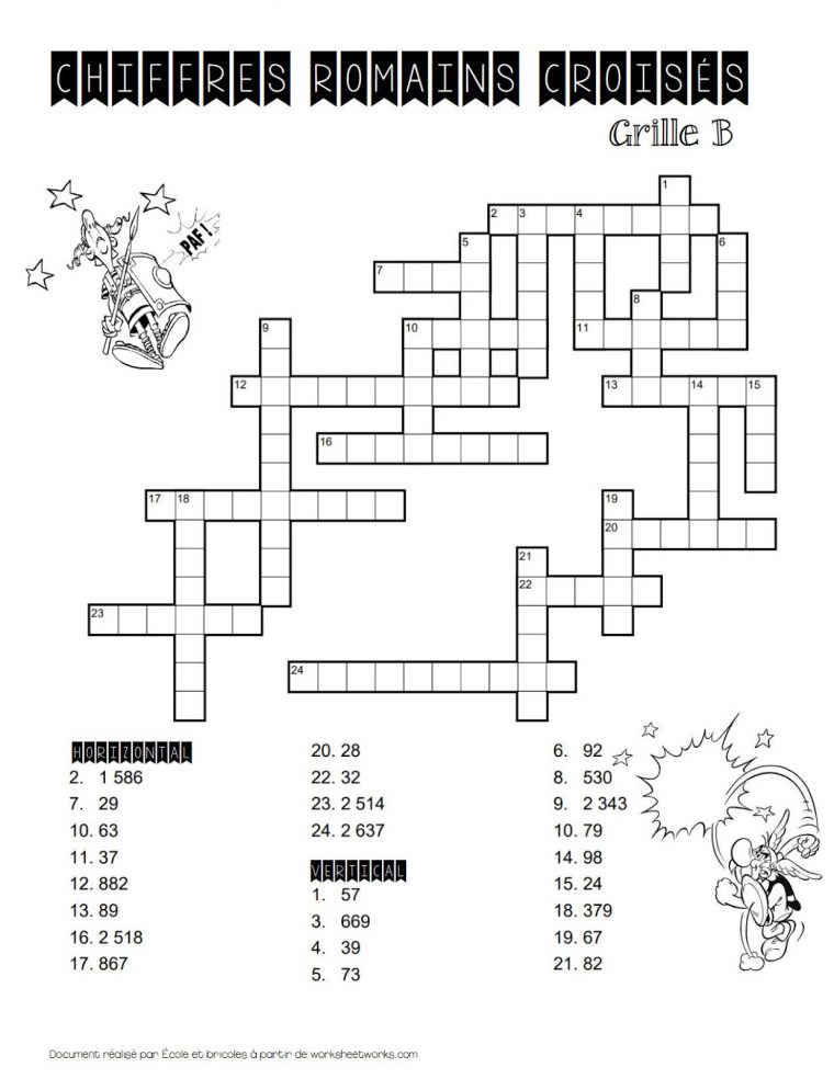 École Et Bricoles: Chiffres Romains Croisés destiné Exercice Chiffre Romain