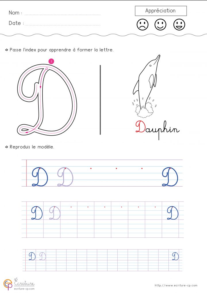 Écrire L'alphabet Majuscule Cursive Cp Ce1 | Fiche D pour Apprendre A Ecrire Les Lettres En Majuscule