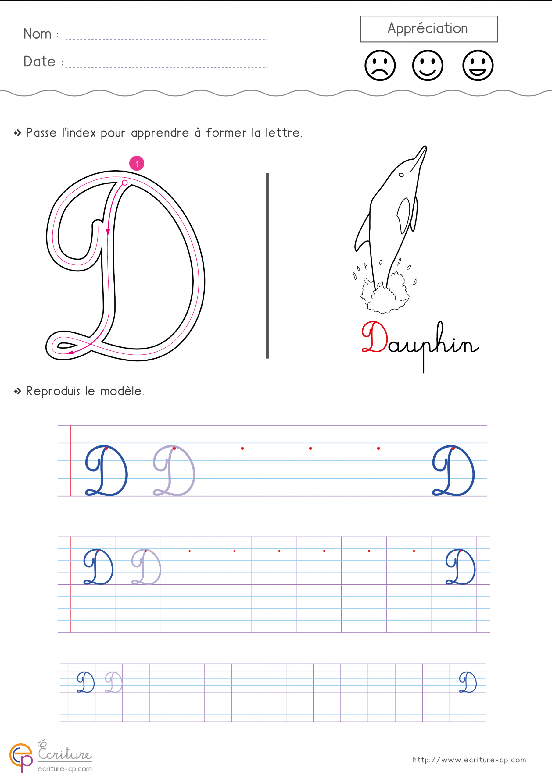 Écrire L'alphabet Majuscule Cursive Cp Ce1 | Fiche D pour Apprendre A Ecrire Les Lettres En Majuscule