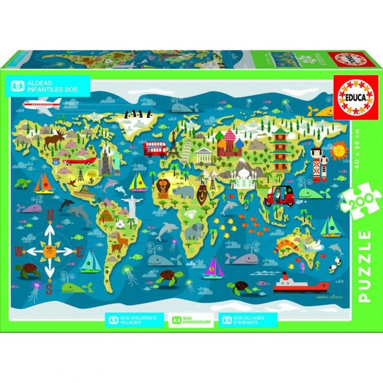 Educa Carte Du Monde – Puzzle De 200 Pièces destiné Carte Du Monde Enfant