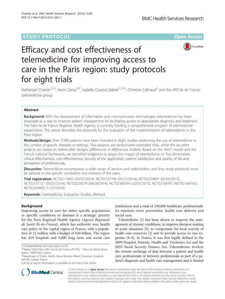 Efficacy And Cost Effectiveness Of Telemedicine For à Liste Region De France