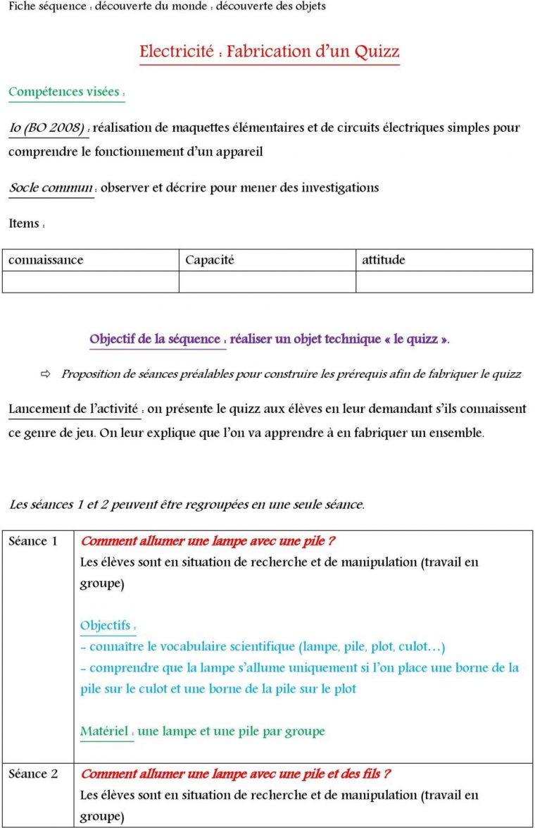 Electricité : Fabrication D Un Quizz – Pdf Free Download tout Quizz Pour Maternelle