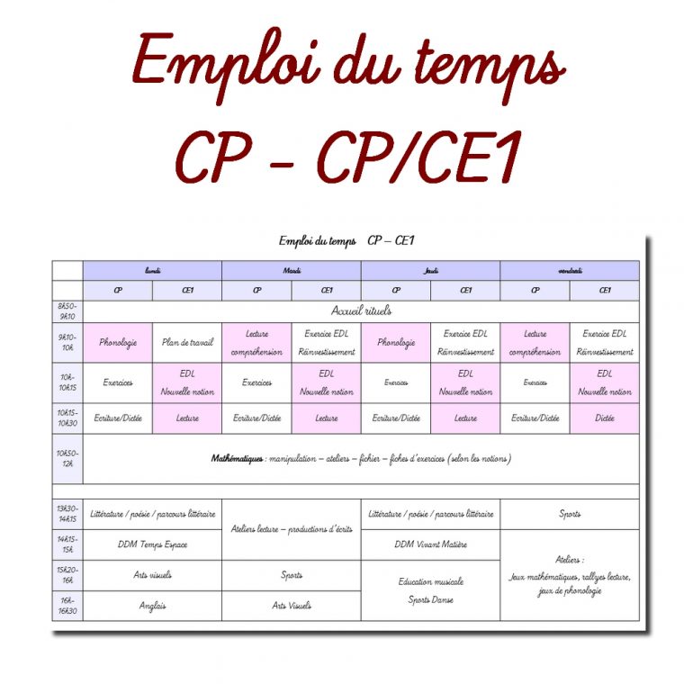 Emploi Du Temps Cp Et Cp-Ce1 intérieur Travail De Cp A Imprimer Gratuit