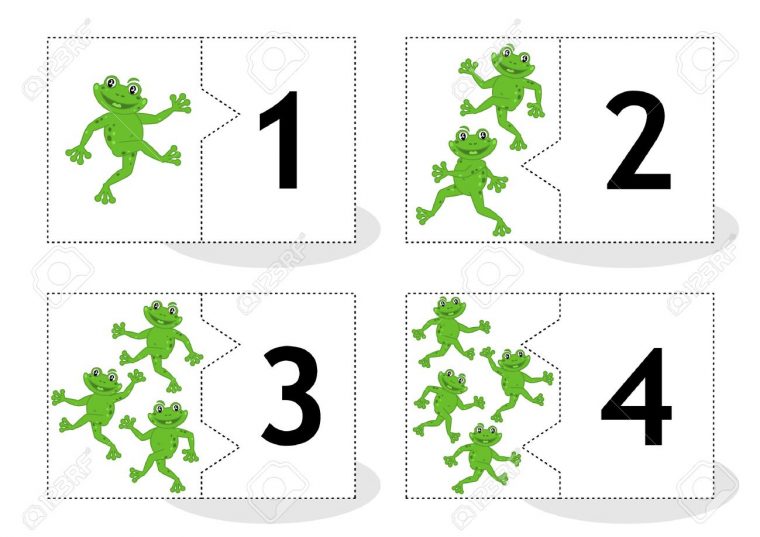 En Savoir Compter Les Cartes 2Part De Puzzle À Découper Et Jeux Grenouilles  Numéros Thématiques 1 4 encequiconcerne Jeux A Decouper