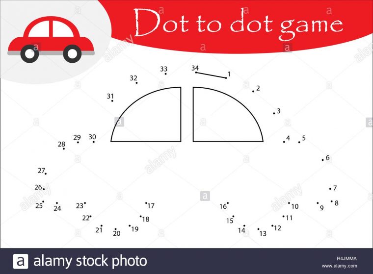 En Voiture De Style Dessin Animé, Jeu De Points À Relier destiné Jeux De Points À Relier