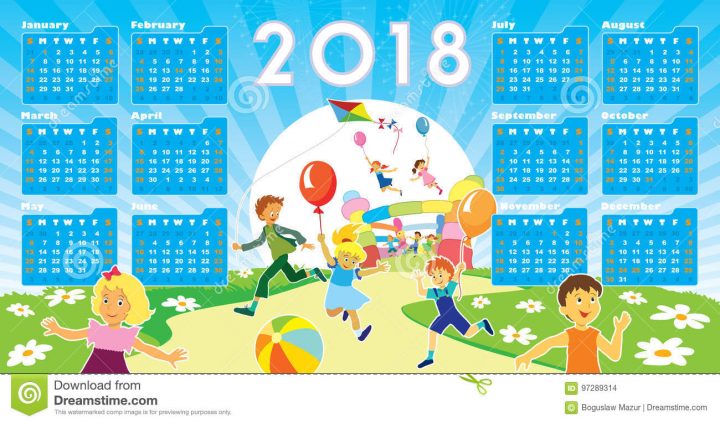 Enfants Avec Le Calendrier 2018 Illustration De Vecteur concernant Calendrier 2018 Enfant