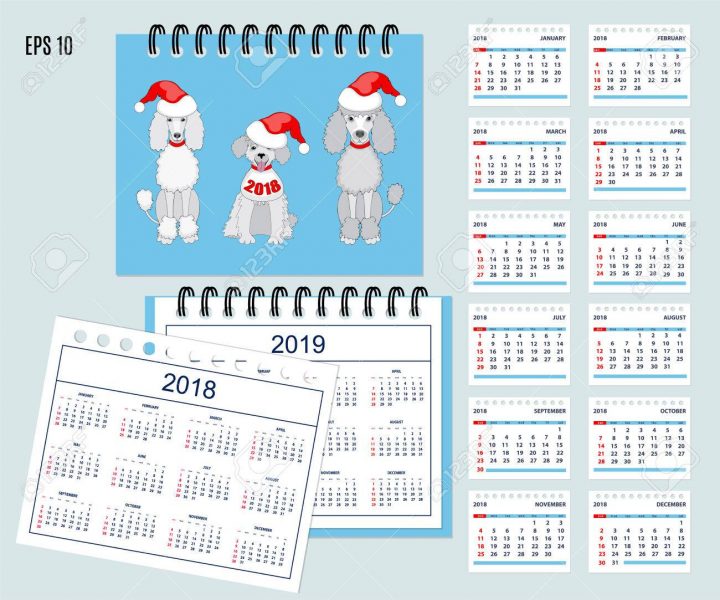 Ensemble De Calendrier Américain Enfants Pour Bureau Année 2018 Avec Pages  Isolées De 12 Mois Avec Des Chiens De Dessin Animé Drôle Sur La Couverture. serapportantà Calendrier 2018 Enfant