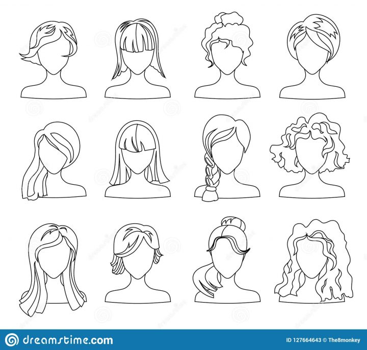 Ensemble De Silhouette De Coiffure Femme, Fille, Cheveux serapportantà Visage À Colorier