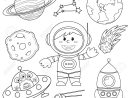 Ensemble D'éléments D'espace. Astronaute, Terre, Saturne, Lune, Ovni,  Fusée, Comète, Constellation, Spoutnik Et Étoiles. Illustration Noir Et  Blanc avec Coloriage Astronaute