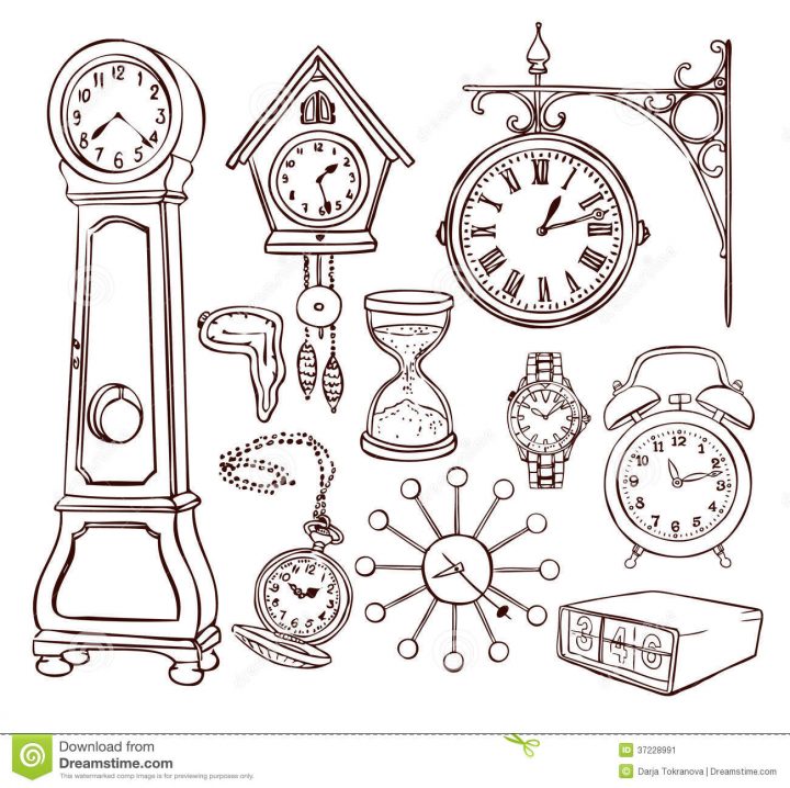 Ensemble D'horloge Différente Illustration De Vecteur avec Dessin D Horloge