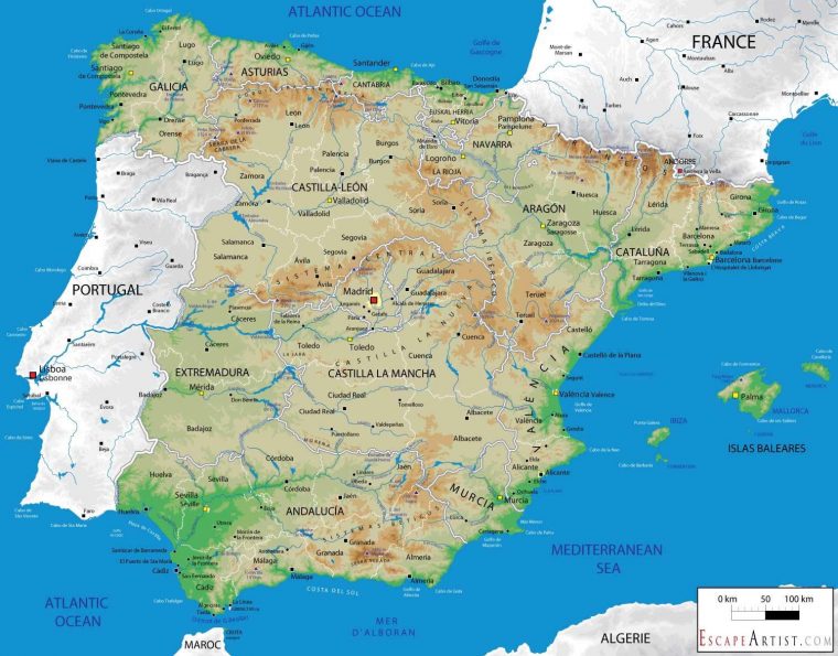 Espagne Carte Géographique – Carte De L'espagne Géographie serapportantà Carte Géographique Europe