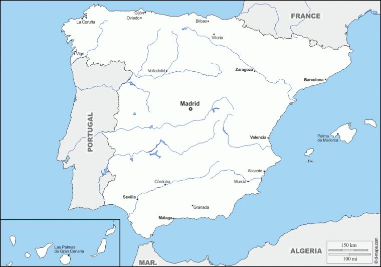 Espagne Carte Géographique Gratuite, Carte Géographique dedans Carte France Vierge Villes