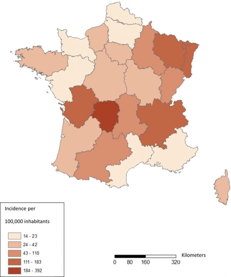 Estimated Incidence Of Lyme Borreliosis By Region, 2013-2017 avec R2Gion France