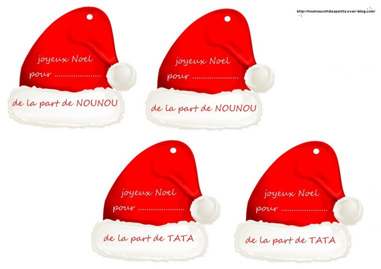 Etiquette Cadeau Bonnet De Noel .. (De La Part De Nounou Ou avec Etiquette Pour Cadeau De Noel