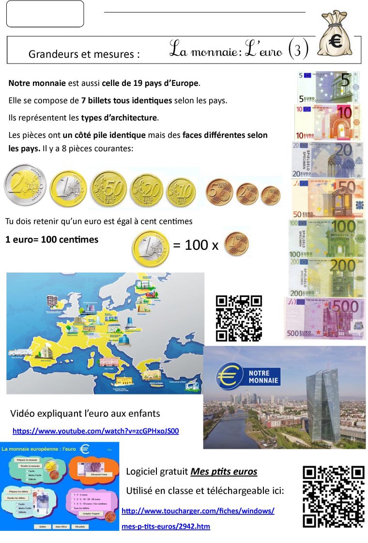 Euro Ce2 | Le Blog De Monsieur Mathieu avec Billets Et Pièces En Euros À Imprimer