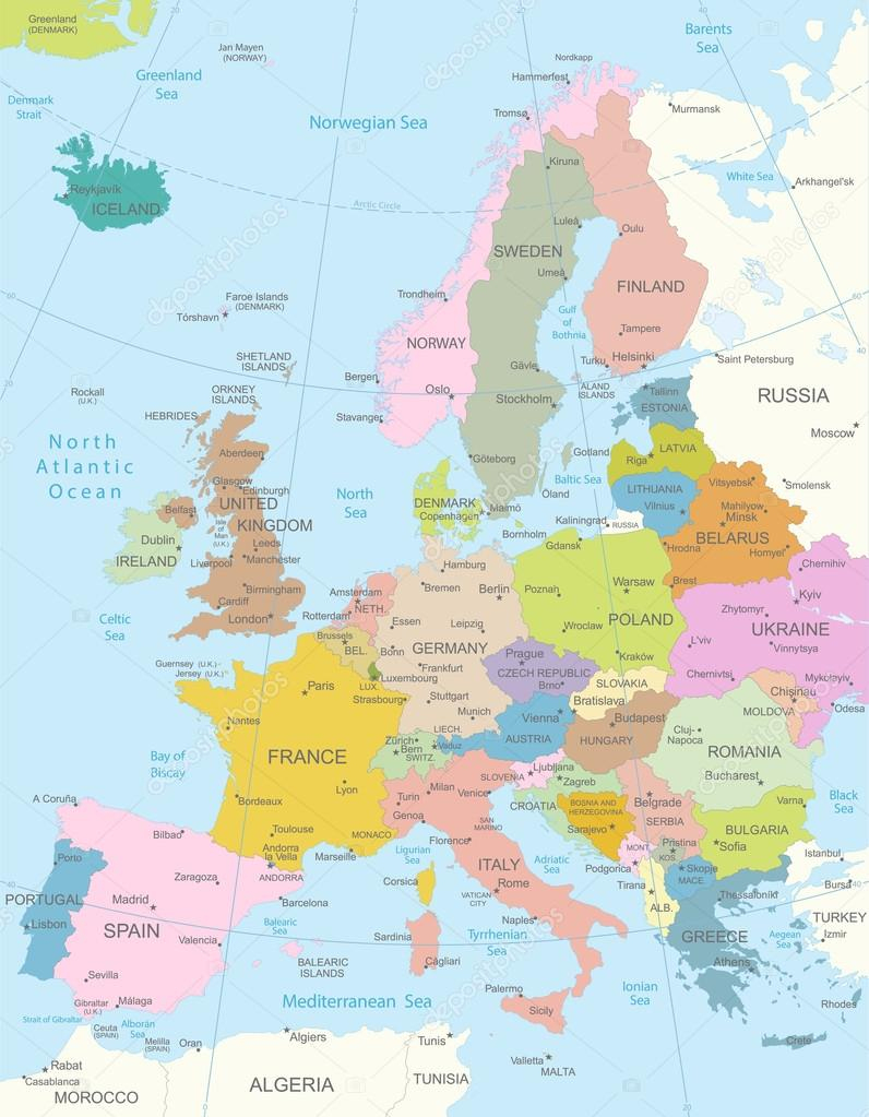 Europe-Highly Detailed Map. — Stock Vector © Ekler #76381963 destiné Carte De L Europe Détaillée