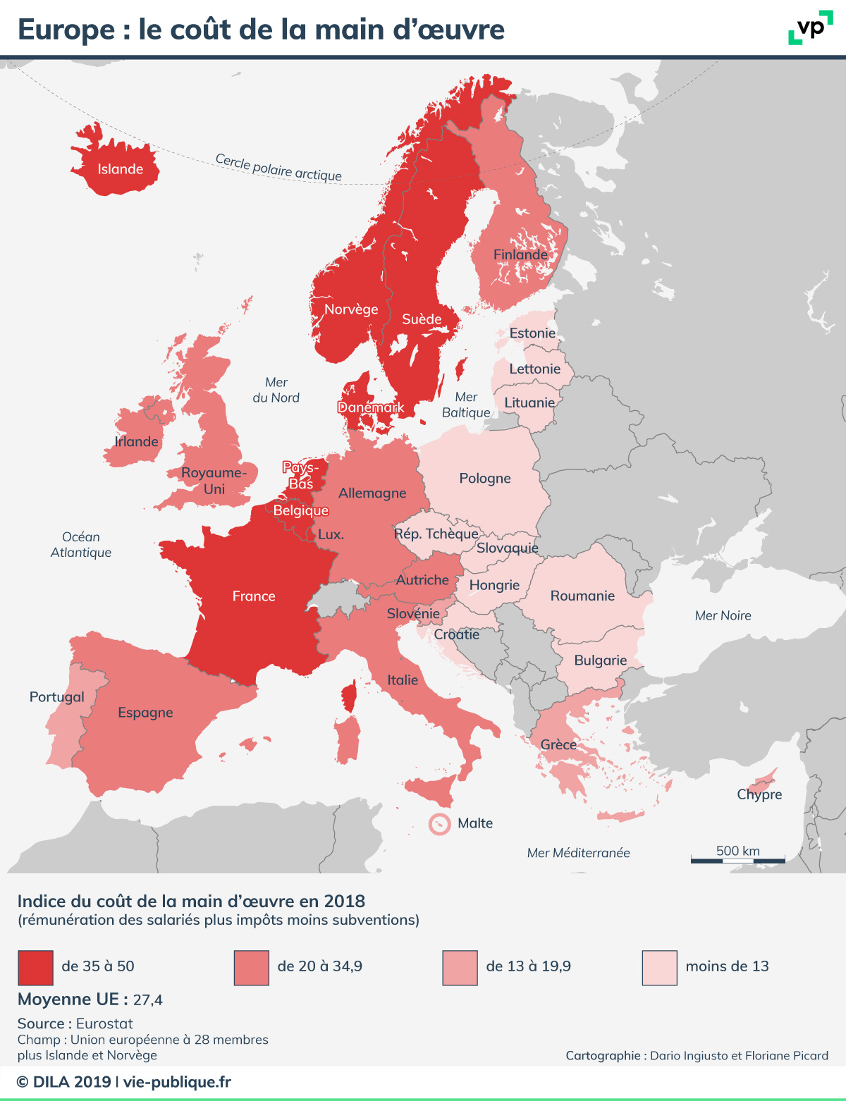 Europe : Le Coût De La Main D'œuvre | Vie Publique tout Carte Des Pays D Europe