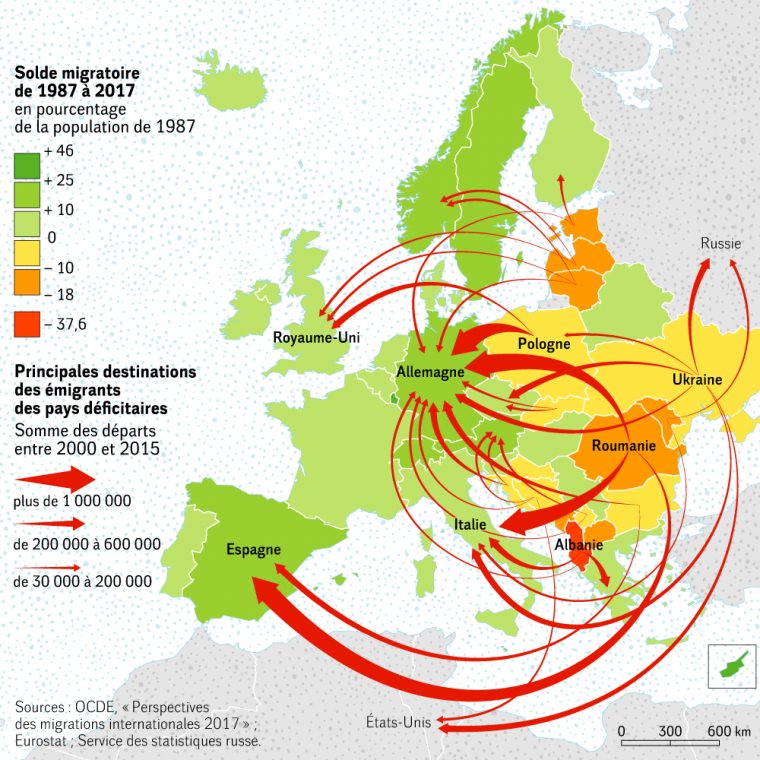 Europe – Migrations (1987-2017) • Carte • Populationdata serapportantà Carte Union Européenne 2017