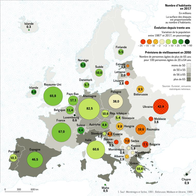 Europe – Population (2017) • Carte • Populationdata pour Carte Union Européenne 2017