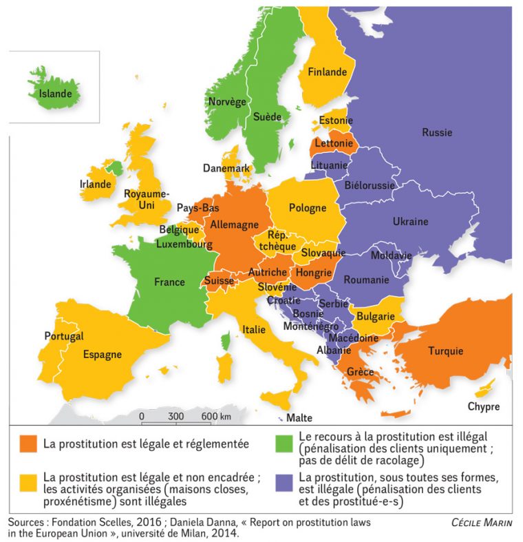 Europe – Prostitution (Législations, 2016) • Carte tout Carte Union Européenne 2017