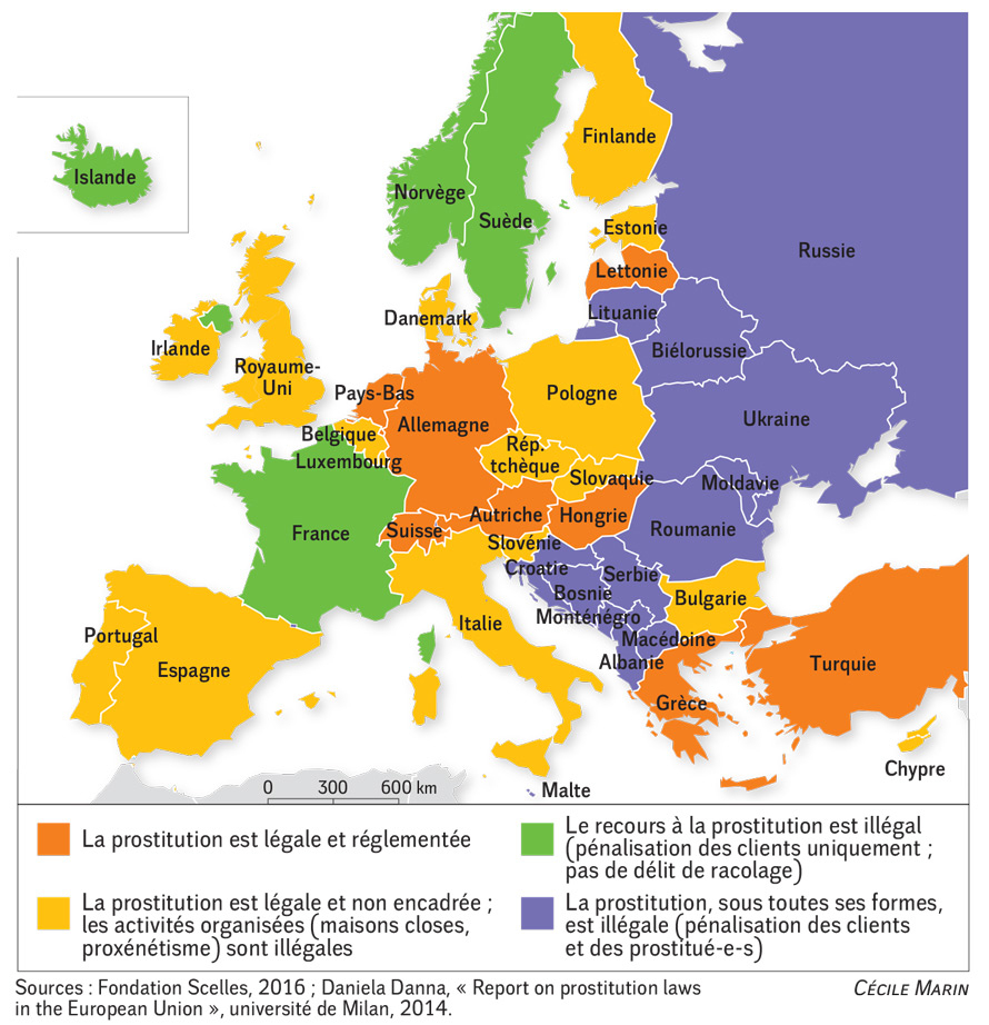 Europe - Prostitution (Législations, 2016) • Carte tout Carte Union Européenne 2017