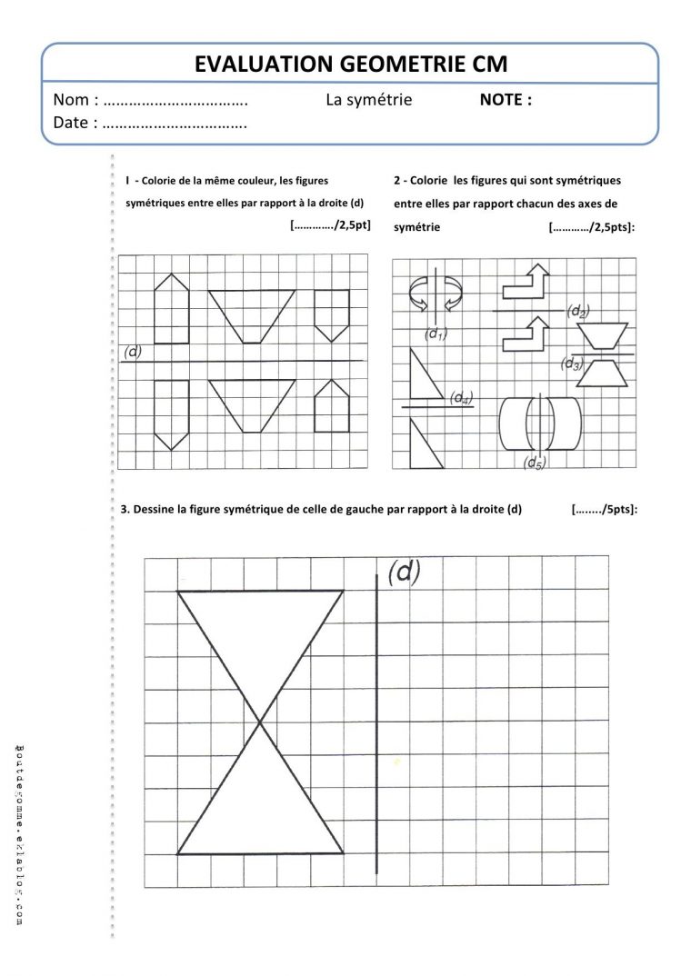 Evaluation Cm Géométrie "la Symétrie" – Bout De Gomme concernant Symétrie Cm1 Évaluation