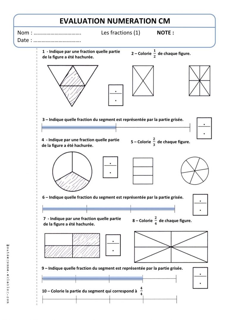 Evaluation Cm2 Numération "les Fractions (1)" – Bout De serapportantà Évaluation Cm1 Symétrie