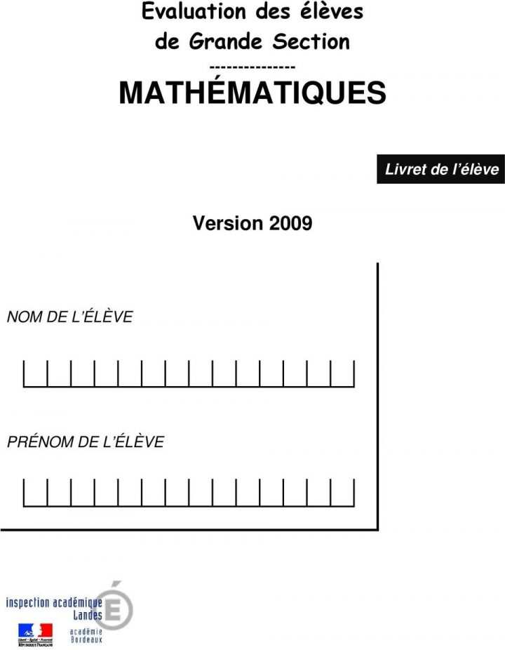 Evaluation Des Élèves De Grande Section – Pdf Téléchargement destiné Exercices Grande Section Maternelle Pdf