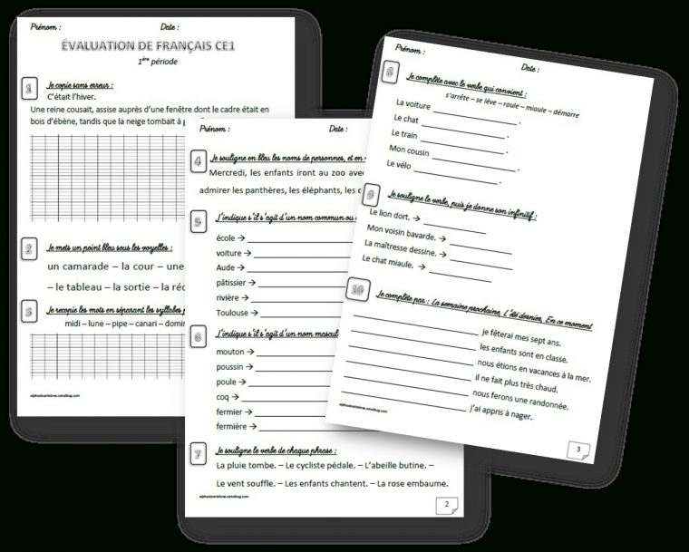 Evaluations De Français Ce1 : 1Er Trimestre (Périodes 1 Et 2 tout Cours Ce1 Gratuit A Imprimer