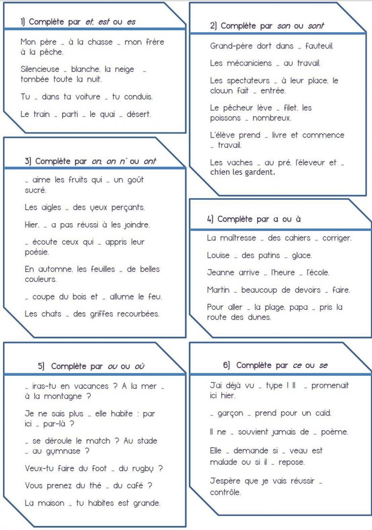 Évaluations Sur Les Homophones Grammaticaux, Niveau Cm1 Et avec Exercice Cm1 Gratuit