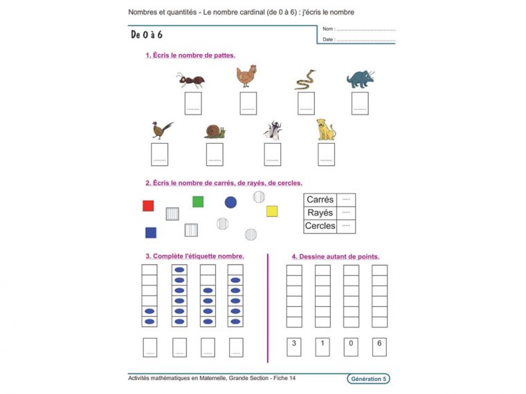 Evolu Fiches – Activités Mathématiques En Grande Section avec Fiche D Exercice Grande Section A Imprimer