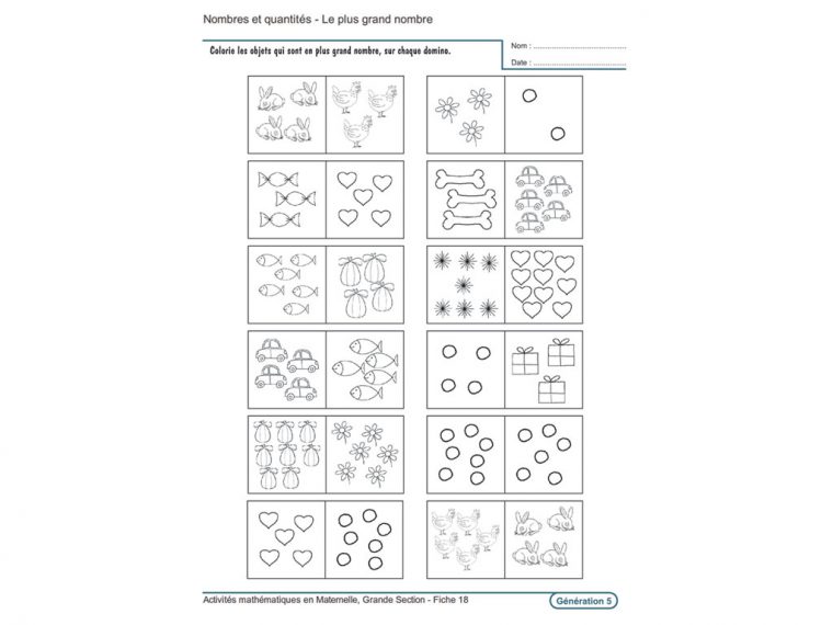 Evolu Fiches – Activités Mathématiques En Grande Section avec Programme Grande Section Maternelle Gratuit