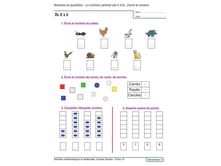 Evolu Fiches – Activités Mathématiques En Grande Section destiné Exercices Maternelle Grande Section En Ligne Gratuit