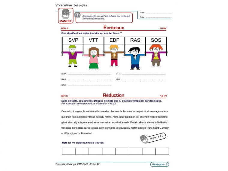 Evolu Fiches – Français Et Manga (Cm1-Cm2) pour Fiche Français Ce1 Imprimer