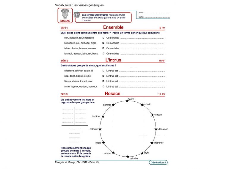 Evolu Fiches – Français Et Manga (Cm1-Cm2) tout Fiche Français Ce1 Imprimer