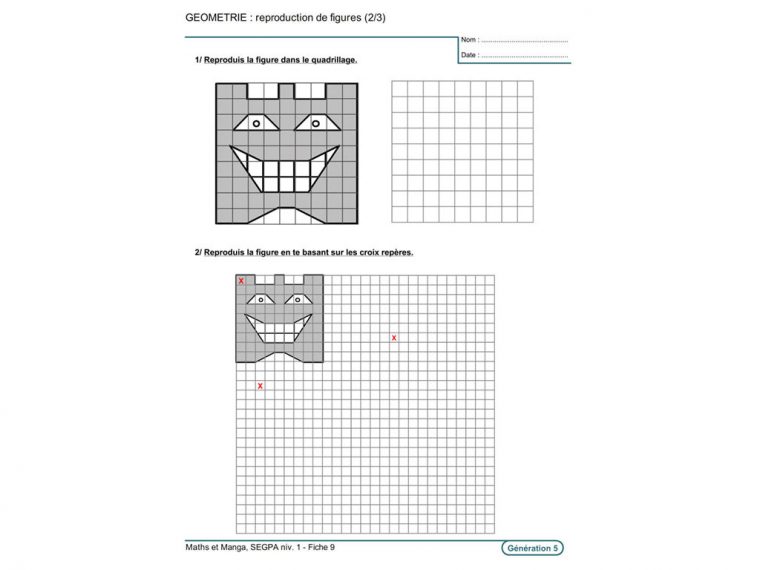 Evolu Fiches – Maths Et Manga (Segpa Niv.1) destiné Reproduction De Figures Sur Quadrillage Ce1