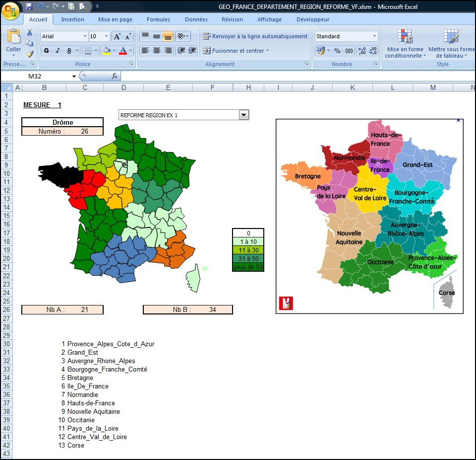 Excel :créer Une Carte Interactive Sous Excel, Et Si La Nouvelle Carte De  France Des Régions Ressemblait À Ça ? avec Carte Des Régions À Compléter