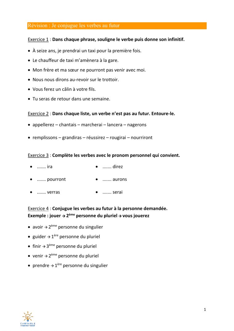 Exercice 4 : Conjugue Les Verbes Au Futur À La Personne avec Exercice 4 Ans