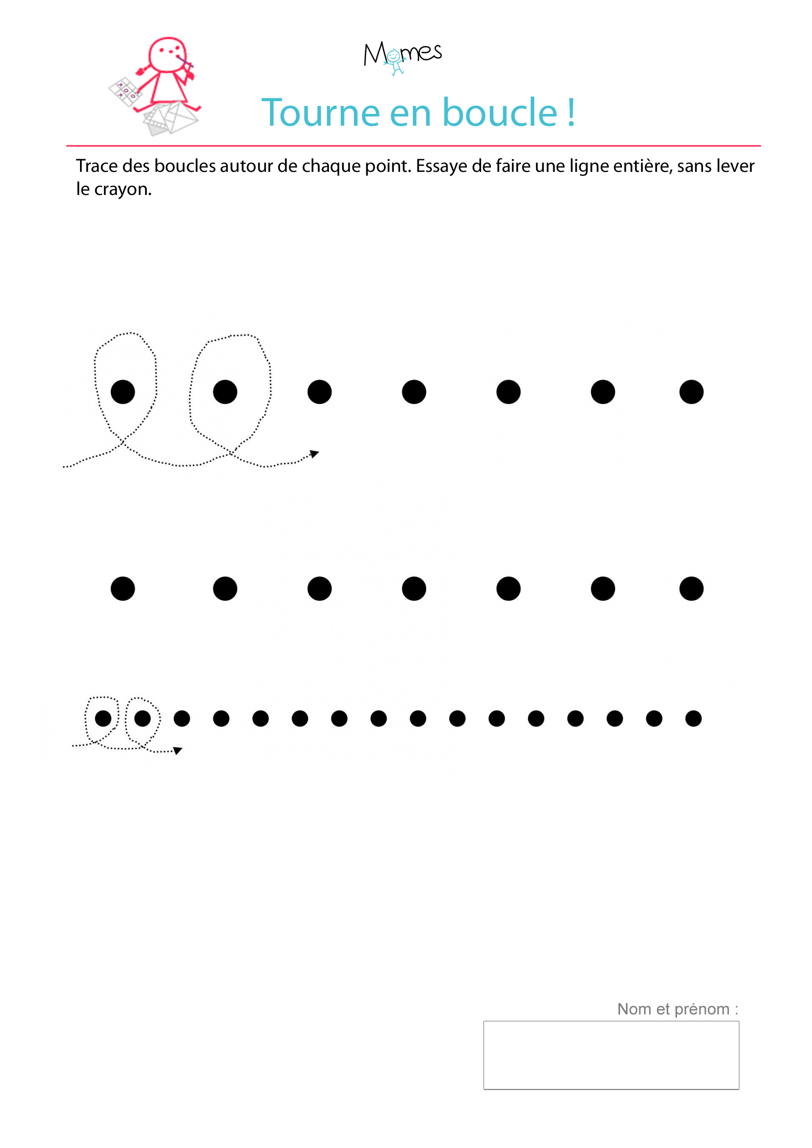 Exercice D'écriture : Tracer Des Boucles Autour De Points à Activité 3 Ans Imprimer