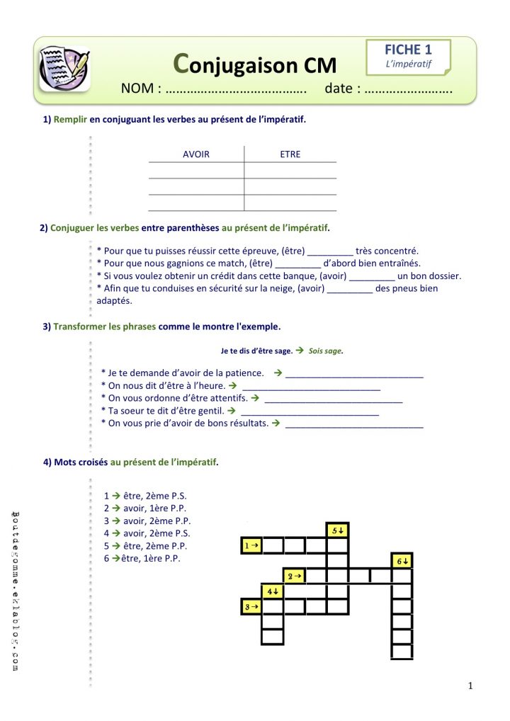 Exercices Conjugaison Cm2 | Bout De Gomme concernant Mots Croisés Cm2 À Imprimer