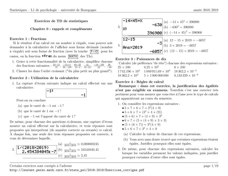 Exercices De Td De Statistiques: Rappels Et Compléments à Exercice 4 Ans