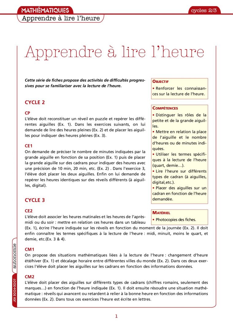 Exercices-Lire-L-Heure-Cp intérieur Exercice Chiffre Romain