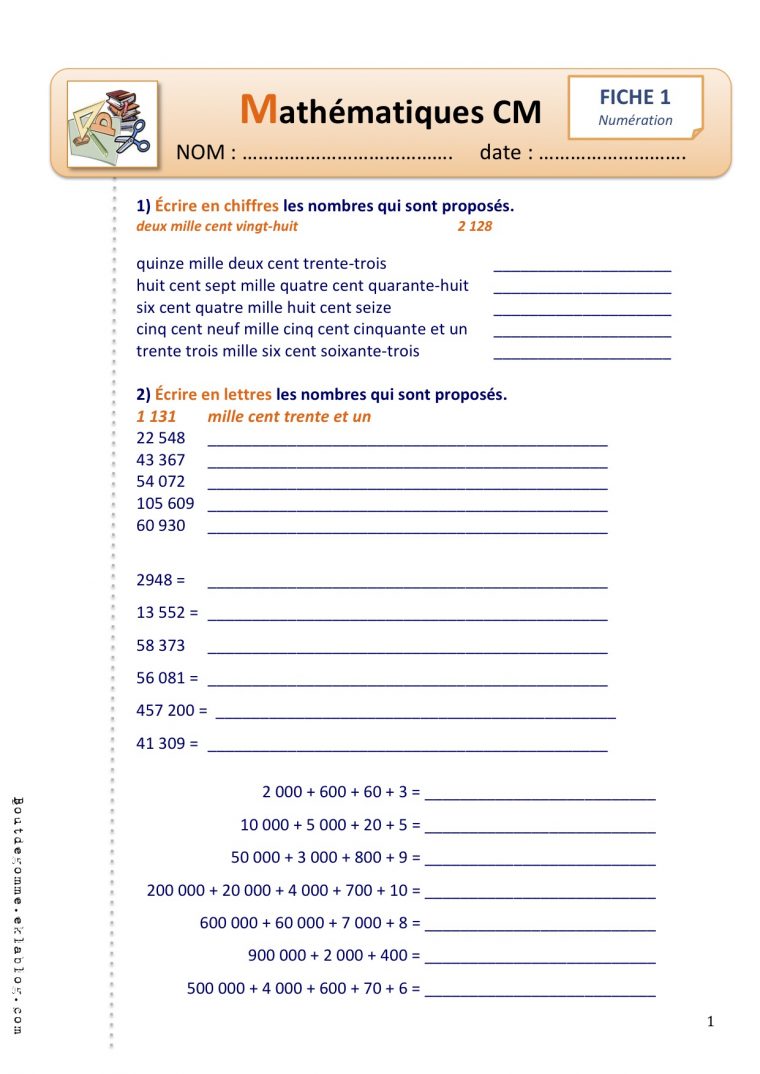 Exercices Numération Cm2 | Bout De Gomme concernant Exercices De Maths Cm1 À Imprimer Gratuit