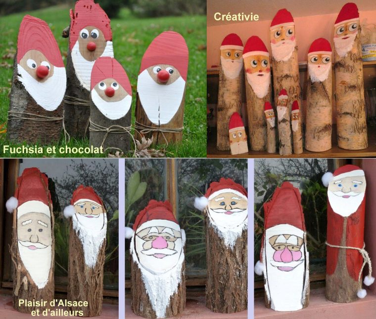 Faire Des Pères Noël En Bûches De Bois | Noël Bricolage Bois encequiconcerne Fabrication De Pere Noel