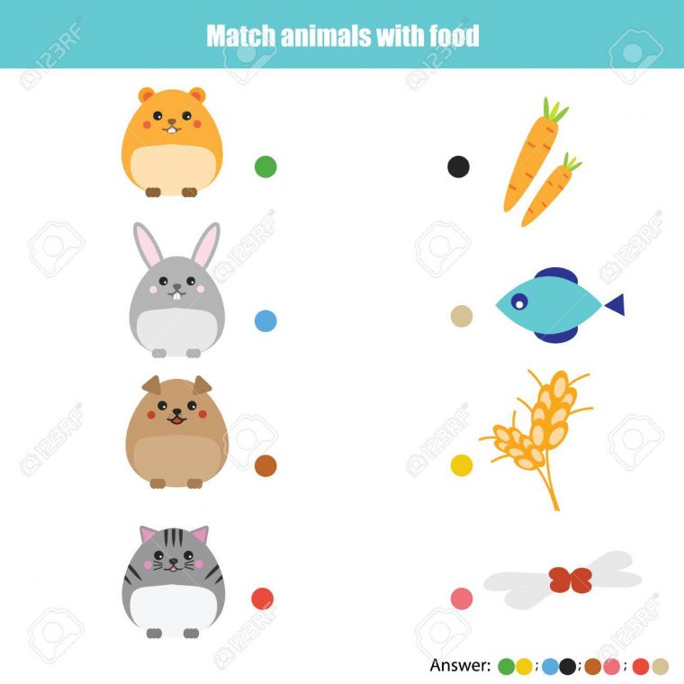 Faites Correspondre Les Animaux Avec Des Enfants De Nourriture Jeu  Éducatif. Animaux D'apprentissage Thème Activités Pour Les Enfants pour Apprendre Les Animaux Jeux Éducatifs