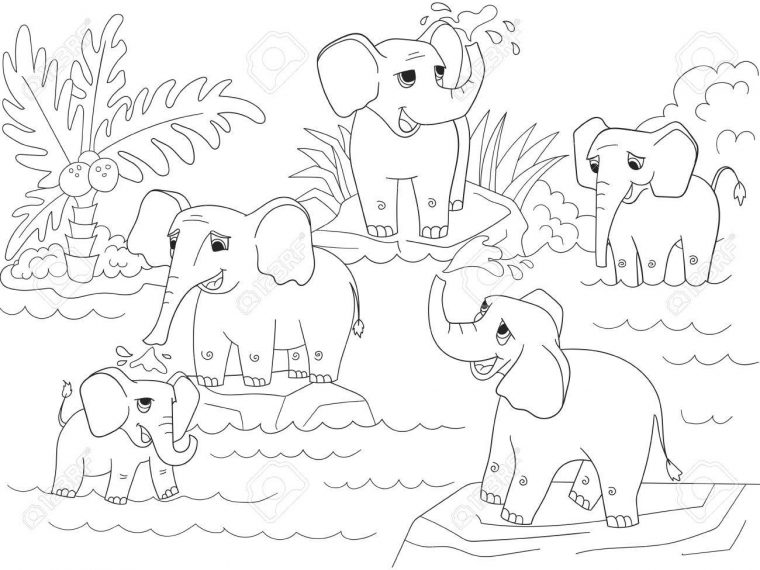 Famille D'éléphants D'afrique Pour Colorier Livre Pour Enfants Dessin Animé  Illustration Vectorielle concernant Dessin Africain A Colorier