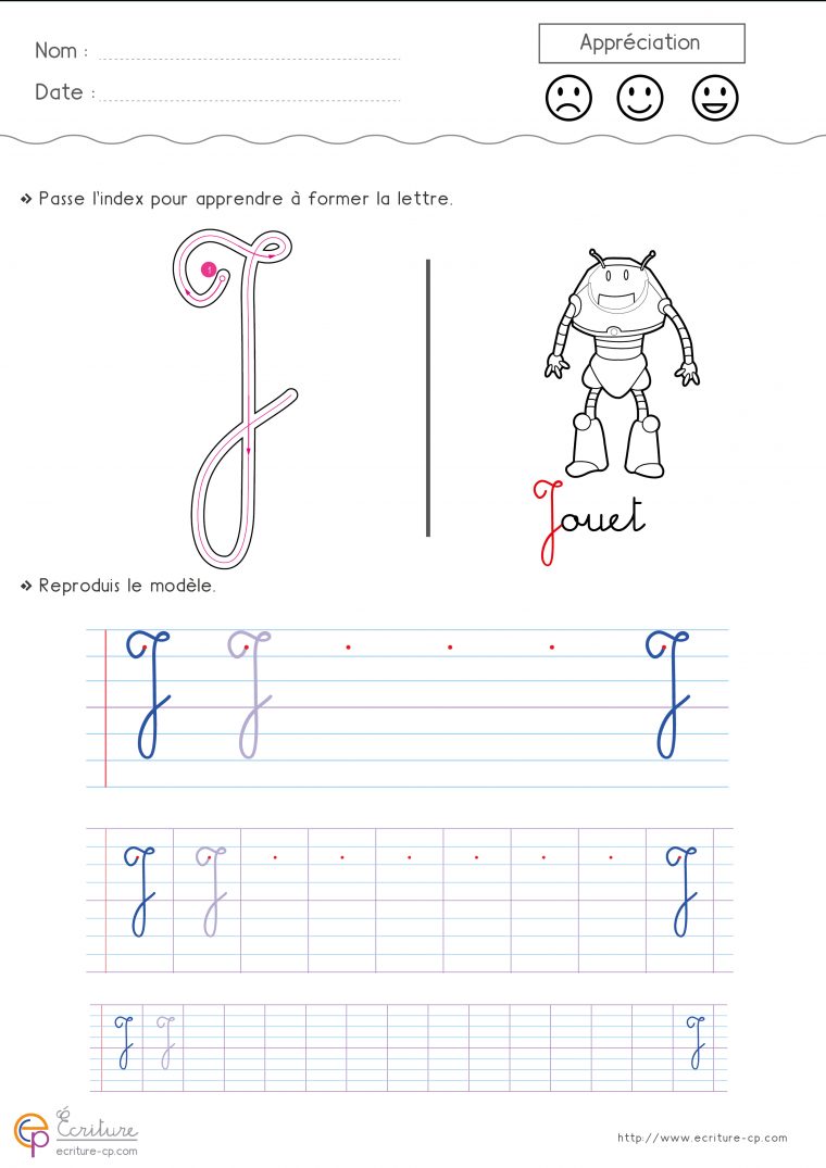 Feuille-D-Ecriture-Cp-Ecrire-La-Lettre-J-Majuscule-Dft2 tout Exercice Graphisme Cp